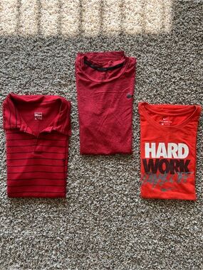 Nike Bundle Men's Red Graphic Tee and Polo Shirt Hard Work Play Off